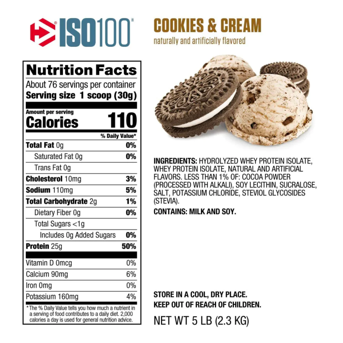 Dymatize ISO 100 - Proteína Cookies & Cream 5lbs