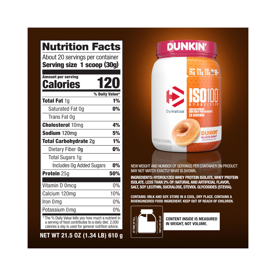 Dymatize ISO 100 - Proteína Dunkin Glazed Donut 1.3lbs